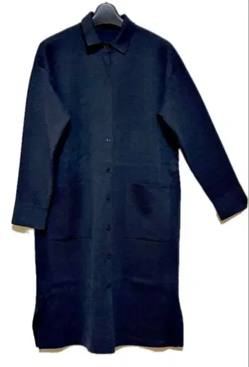 유명 제조사 제품, 여성용 셔츠형 실크, 울 소재의 롱 코트 블랙