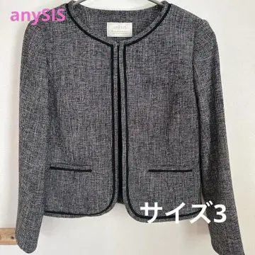 anySiS 노카라 자켓 트위드 네이비 계열 사이즈 3