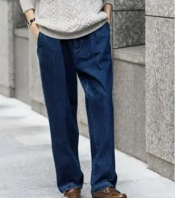다크 블루 데님 와이드 팬츠