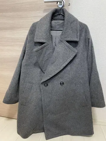 오버 사이즈 더블 브레스트 체스터 코트 그레이