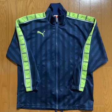 새상품급 PUMA 스트라이프 저지 상의 네이비/라임