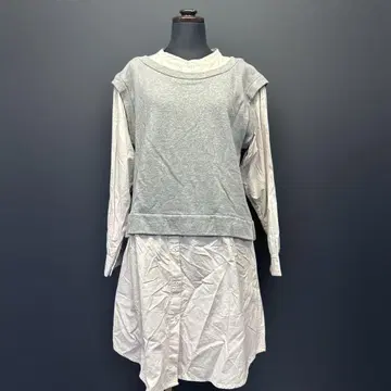 POU DOU DOU 그레이 레이어드 디자인 셔츠 드레스