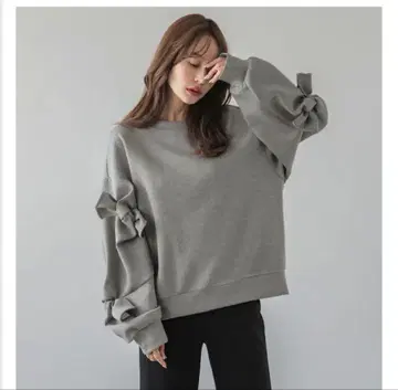 새상품 라지엠 볼륨 슬리브 맨투맨 긴팔 리본 상의 그레이