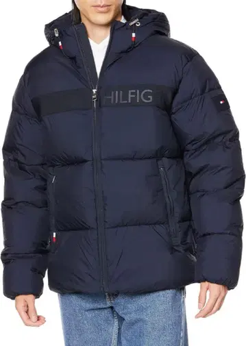 HILFIGER 후드 부착 다운 자켓 네이비