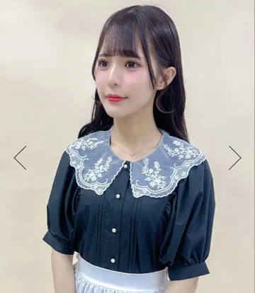 axes 플라워 자수 옷깃 퍼프 소매 블라우스 여성용 블라우스