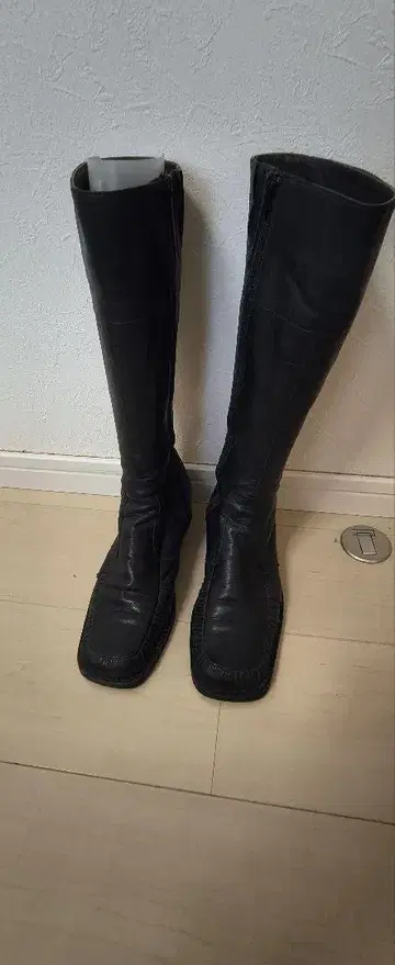 블랙 롱 부츠 낮은 힐