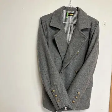 그레이 더블 브레스트 피 코트