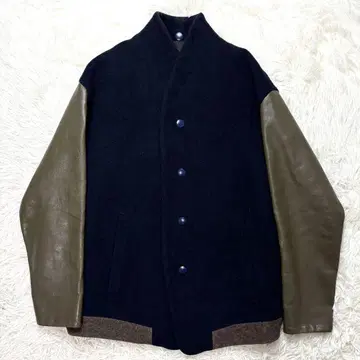 [ 극레어 ] the Sakaki 바시티 자켓 캐시미어 카우 가죽 네이비