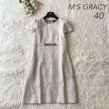새상품급 M'S GRACY 플라워 모티브 리본 원피스 베이지 40