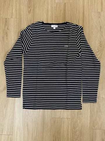 LACOSTE 슬림핏 긴팔 티셔츠 네이비/화이트