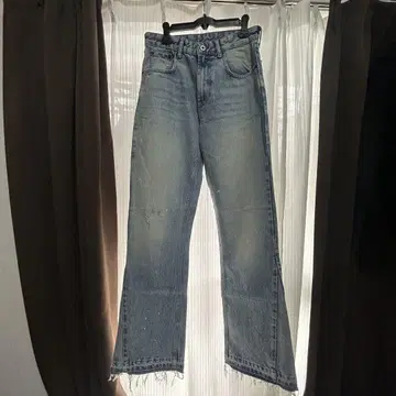 라이트 블루 와이드 팬츠 프린지 밑단