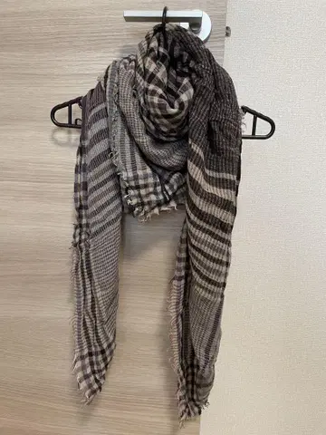 pas de calais 퍼플 체크 무늬 대형 스톨