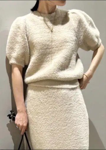 프레이 아이디 페더 라메 퍼프 니트 스커트 셋업