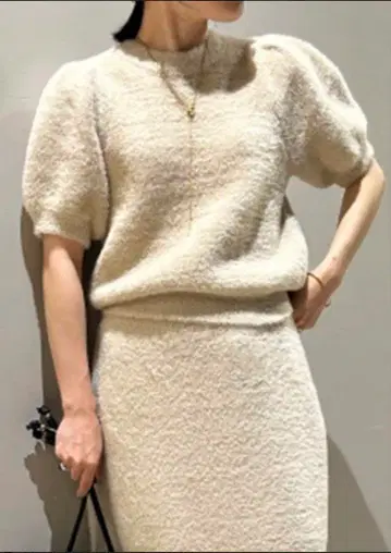 프레이 아이디 페더 라메 퍼프 니트 스커트 셋업