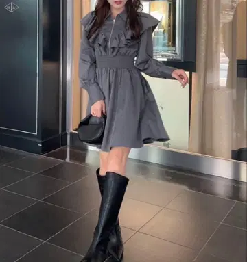 rienda 프론트 지퍼 셔츠 미니 원피스