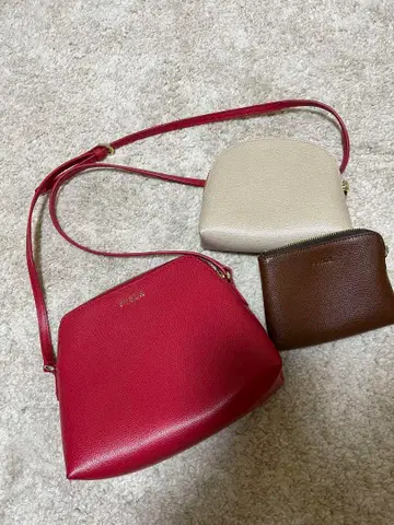 훌라 레드 가죽 숄더백 파우치 2개 포함
