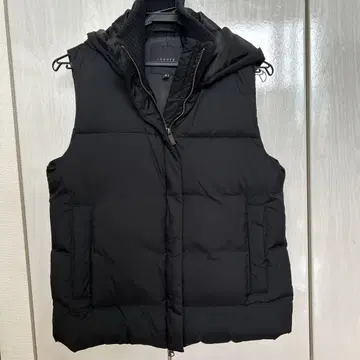 테리 후드 부착 블랙 다운 베스트