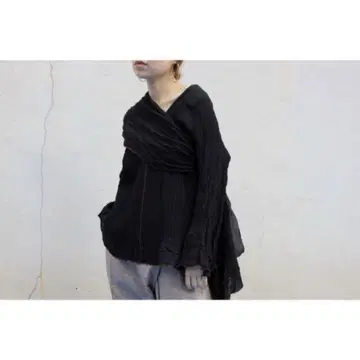 새상품급 후미카우치다 STRIPE SILK LINEN TIE BLOUSE