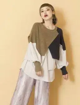오즈모시스 절개 레이어드 니트 풀오버