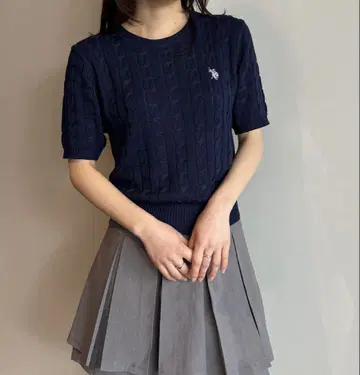 U.S.POLO ASSN. 원포인트 반팔 케이블 니트