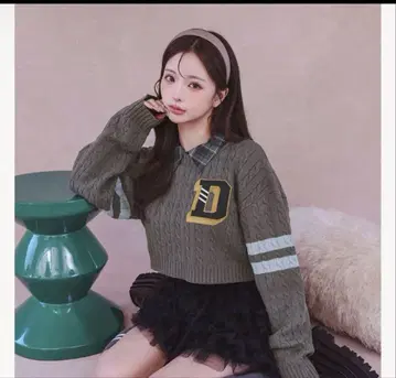 칼리지 와펜 숏 니트탑