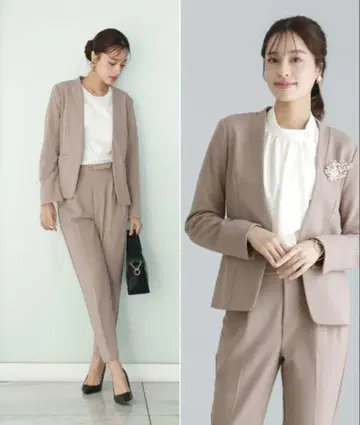 베이지 비즈니스 정장 팬츠 수트 셋업 상하의