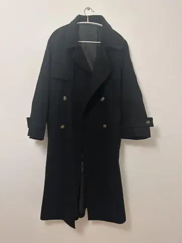 블랙 더블 브레스트 롱 코트
