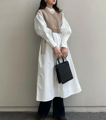 센스 오브 플레이스 롱 셔츠 원피스 화이트