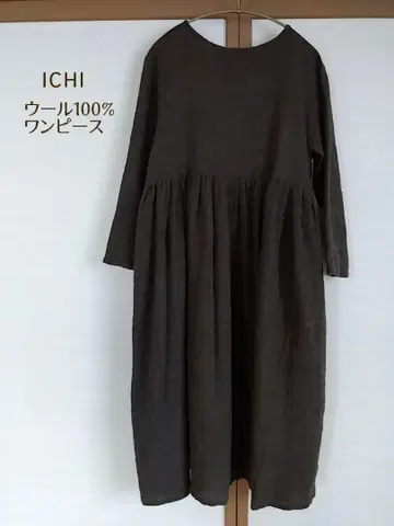 [ 새상품급 ] ichi 울 거즈 개더 원피스 브라운