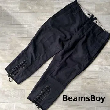 빔스 보이 블랙 크롭 팬츠 레이스업 밑단 칠부