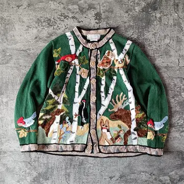 90s CLAIRE MURRAY 애니멀 자수 가디건