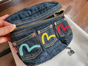 초레어 EVISU 에비수 3 로고 프린트 데님 바디 허리 숄더백