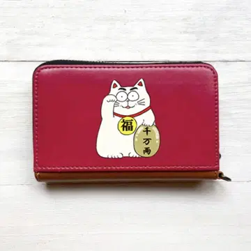코인 케이스 패스 케이스 미니 지갑 마네키네코 빨간색 귀여운