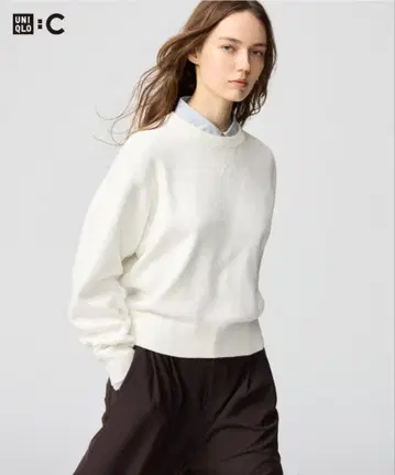 UNIQLO:C 스무스 코튼 크루넥 스웨터 화이트 L