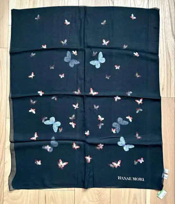 HANAEMORI 나비 프린트 실크 스카프 블랙 약 156 x 63cm