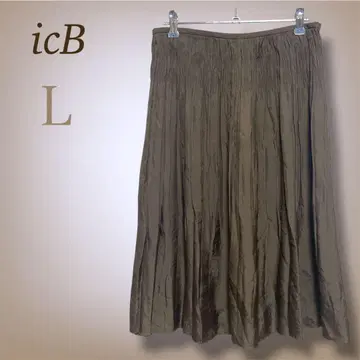 ICB 플리츠 종아리 기장 스커트 L 광택 일본제 가볍고 깔끔한