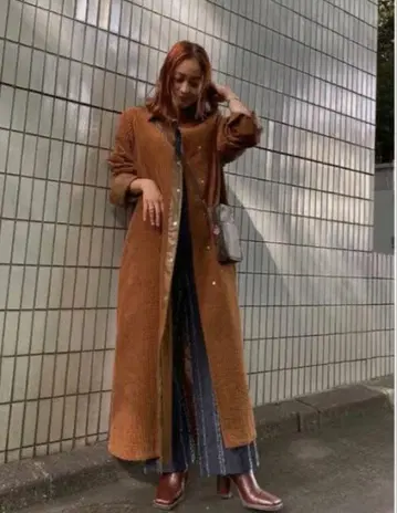 [Ameri vintage] 코듀로이 롱 코트 브라운