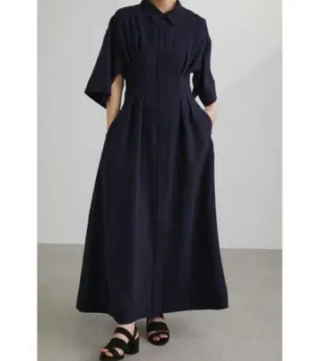 허리 턱 플레어 셔츠 원피스