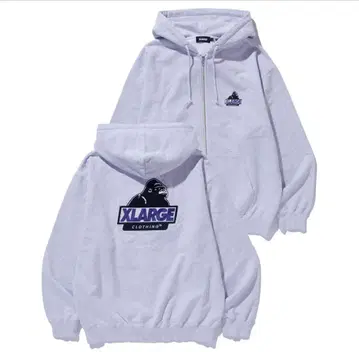 XLARGE 고릴라 로고 풀 집업 후드티 그레이