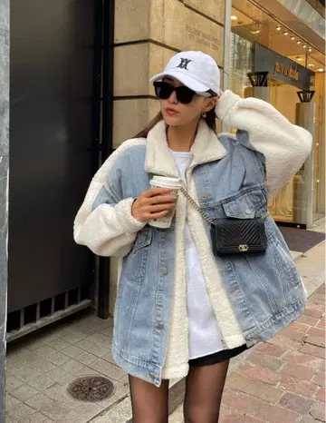 admance 데님 플리스 자켓 오버 사이즈