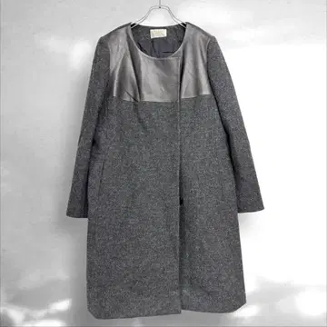 게스트 조콘다 울 알파카 롱 코트 가죽 콤비 그레이 46 ( C1