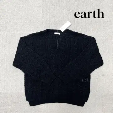 새상품 earth 스웨터 긴팔 헨리넥 블랙 여성용