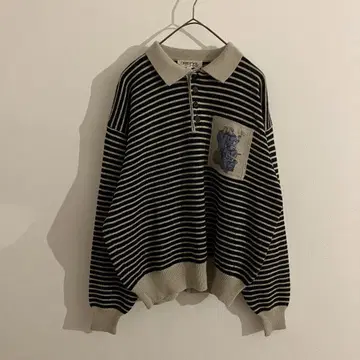 빈티지 니트 피케 셔츠 마린 레트로 보더 무늬 클래식 코디