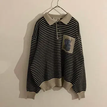 빈티지 니트 피케 셔츠 마린 레트로 보더 무늬 클래식 코디