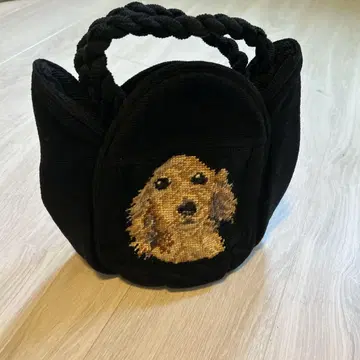 개 자수 토트백 블랙