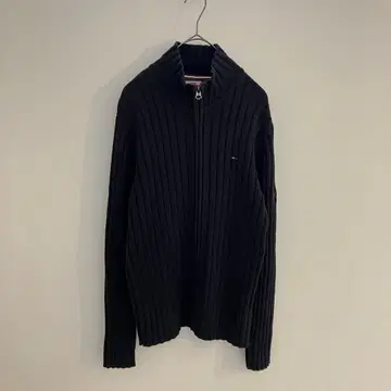 00s 타미힐피거 드라이버 니트 풀 집업 자수 로고 네이비