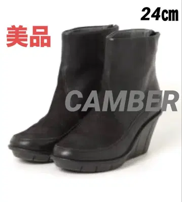 새상품급 CAMBER 카므베르 천연 가죽 웨지솔 숏부츠 블랙 24