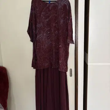 요건 레일 버건디 꽃무늬 오부 소매 튜닉 사이즈 100