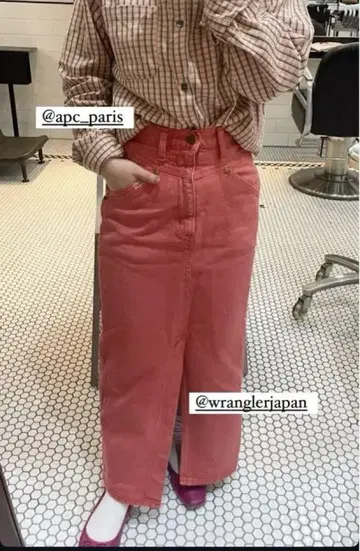 Wrangler 핑크 스트레이트 데님 스커트