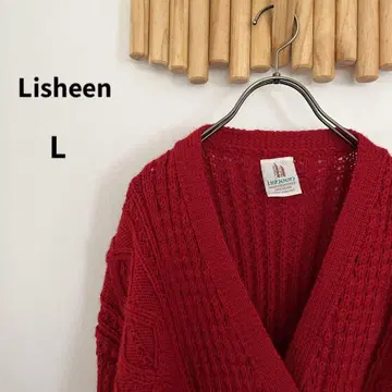 리씬 [ L ] 손뜨개질 피셔맨 니트 케이블 짜임 가디건 레드